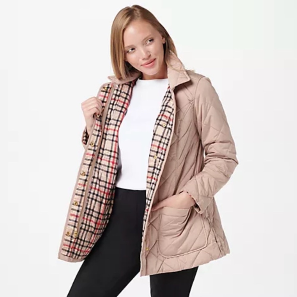 Isaac Mizrahi Live! Quilted Barn Jacket with Printed Lining (XXS)